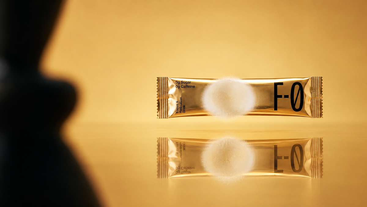 F-0 gold stick floating above a mirror floor with a dissolving powder orb