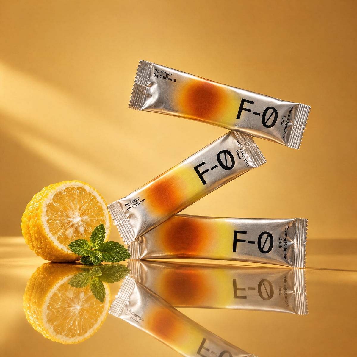 F-0 Yuzu edition silver sticks stacked in a Z with fresh yuzu and mint